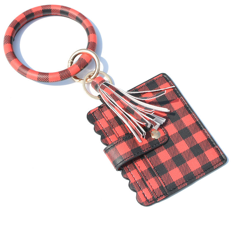 Wholesale Fashion Leopard Print PU Leather Tassel Coin Purse Keychain